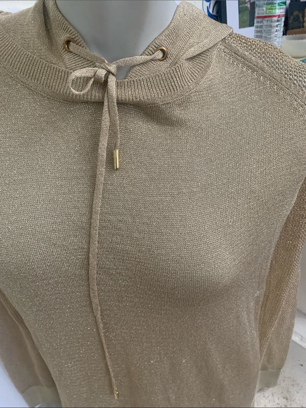 MICHAEL Michael Kors Metallic Gold Knit Hoodie Sweater - Picture 2 of 6